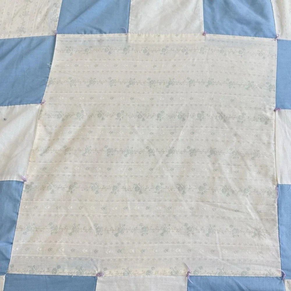 Vintage Patchwork Quilt Irish Chain Nine Patch Full Twin 93x77 Hand Tied Floral
